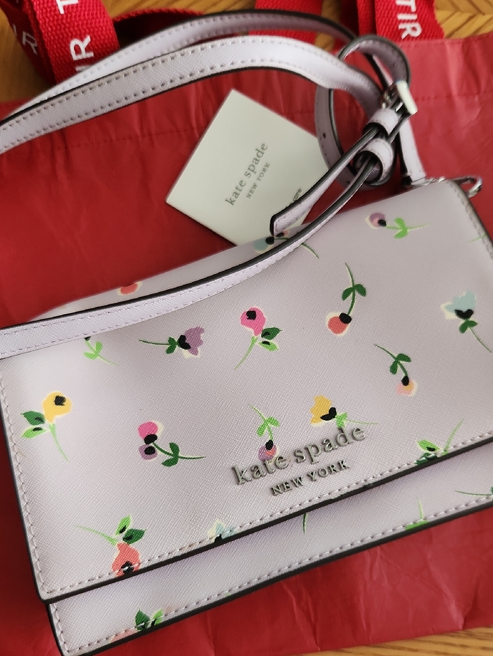 kate spade Lavender Floral Crossbody Purse with Multicolor Blooms